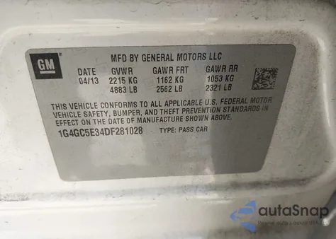 2013 Buick Lacrosse Leather Group z USA, uszkodzony, nr VIN 1G4GC5E34DF281028